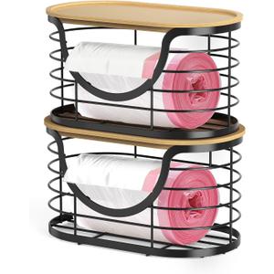 Haotao 2 Pack Trash Bag HolderStackable Trashbag Dispenser With Bamboo LidWall Mount Garbage Bag Dispenser Organizer for Kitchen Laundry Room Under Sink