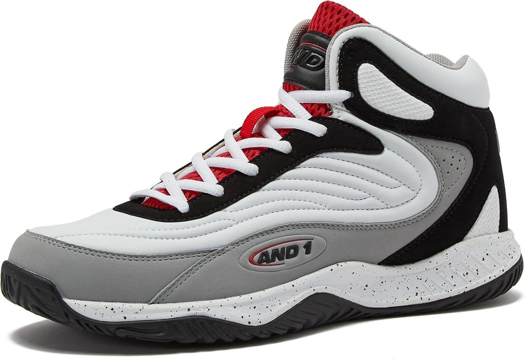 AND1 Pulse 3.0 Basketball Shoes for Men, Indoor or Outdoor, Street or Court Basketball Sneakers Men - Black, Red, or White - White/ Medium Grey/ Black, Size: 12.5 Women/11 Men