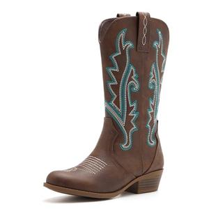 vodvob Girls Kids Western Boots Embroidered Cowgirl Cowboy Boots Girls Mid Calf Riding Shoes Little Kid/Big Kid, Size 6 (Brown)