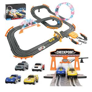 2-in-1 Slot Car Race Track Sets - Electric Race Car Track with 4 High-Speed Racing Cars, Dual Racing Game Lap Counter Circular Overpass Tracks, Remote Control Cars Toys/Gift for Boys Kids Ages 8-12