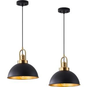 Matte Black Farmhouse Pendant Light, Adjustable Height, Vintage Hanging Industrial Ceiling Lights Fixture for Kitchen Island Hallway Dining Room 2 Pack (2 Pack 11.9 inches)