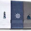 HunnmingRe 3 Pcs Nautical Hand Towels 13.3 x 28.4'' Nautical Bathroom Decor Summer Dark Blue White Cotton Dish Towels Coastal Boat Owners Gift for Home Bath Kitchen Beach Accessories
