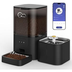 DOEL 2.4GHz WiFi Automatic Cat Feeder and Water Fountain, 6L/24 Cups Timed Dry Food Dispenser for 2.5 Weeks, with APP Remote Control, Voice, for Small Medium Dog Puppy Kitten