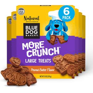 Blue Dog Bakery More Crunch Biscuits | Large, Crunchy Peanut Butter Flavor Treat | Natural Healthy Dog Treats - 18 oz (Pack of 6) BBD 02/14/2027
