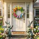 6 PCS Flocked Easter Bunnies Decors Set with 6 Colorful Eggs & Stakes, Rabbits & Eggs Figurines, 6 in Standing Bunny Decor for Interactive Egg Hunt, Home Table Centerpiece, Spring Party Supplies