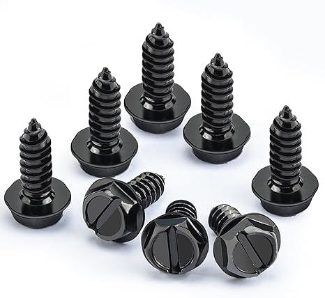 8PCS Premium Stainless Steel License Plate Screws, Rust-Proof & Anti-Rattle License Plate Bolts(Black) (Black-8PCS)