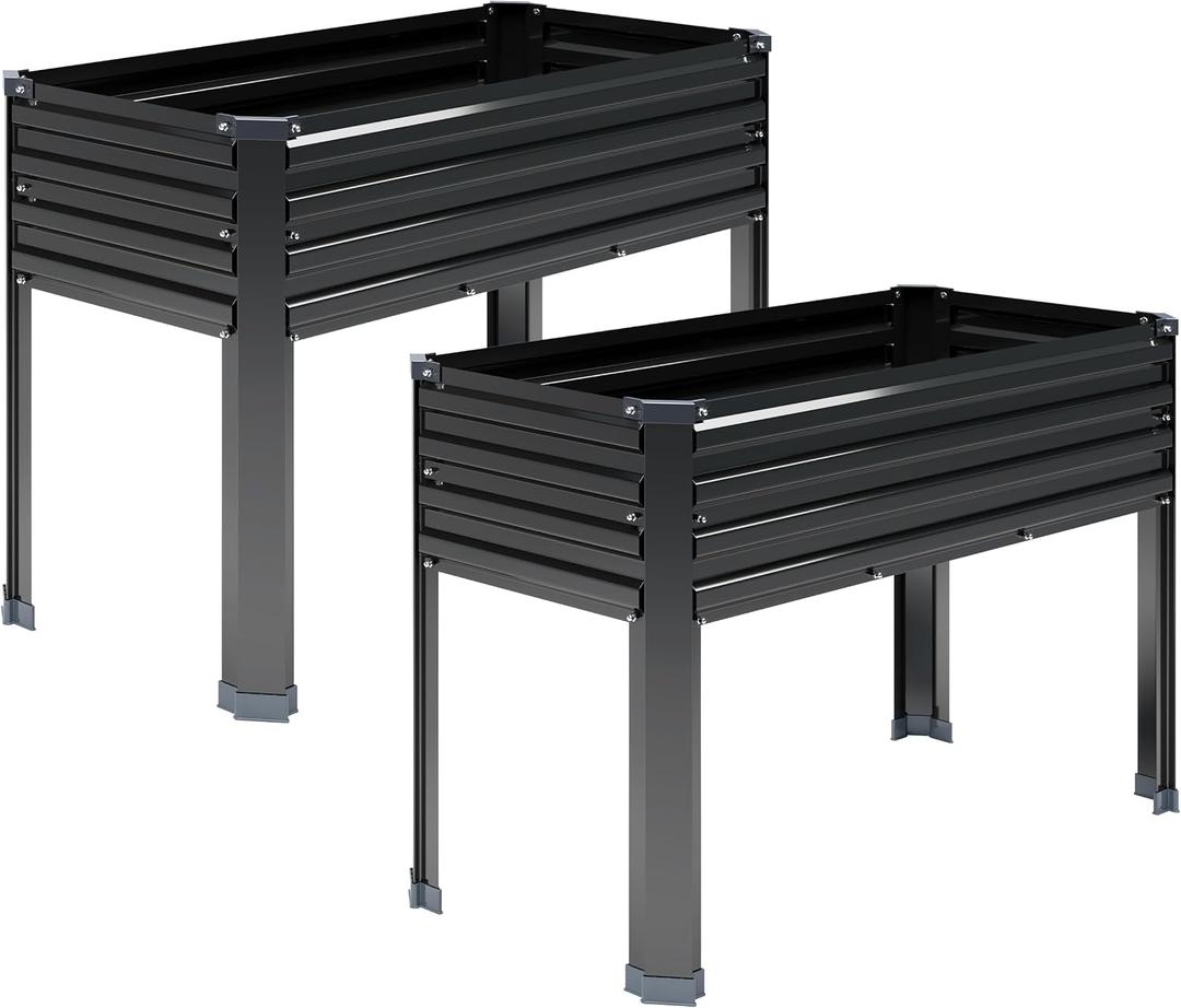 DIIYIV 2PCS Galvanized Raised Garden Bed with Legs,2PCS 481830in Elevated Planter Box for Backyard,Garden, Patio, Balcony, 300lb Capacity,Planters for Outdoor Plants,Black