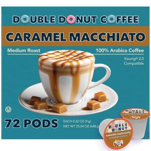 Double Donut Coffee Caramel Macchiato Flavored Coffee Pods,Medium Roast Coffee Compatible with Keurig K Cups Brewers, 72 Count (EXP 09/28/26)