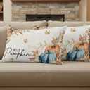 Fall Thanksgiving Pumpkin Throw Pillow Covers 12x20 Set of 2,Maple Leaf Decorative Pillow Covers,Retro Linen Cushion Case for Sofa Couch Patio Garden Bedroom