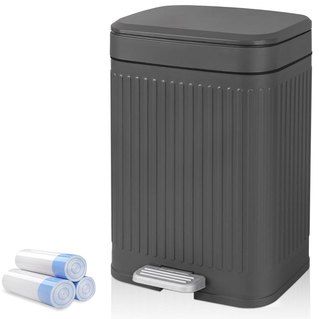 rejomiik Small Bathroom Trash Can with Lid 2.1 Gallon Soft Close Step Slim Garbage Can Waste Bin for Office, Bedroom, Kitchen, Dark Gray