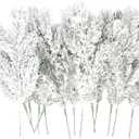 28 Pcs Artificial Flocking Pine Picks Snow Forest Artificial Pine Needles Branches Christmas Fake Greenery Tree Branches DIY Leaves for Christmas Wreaths Garden Party Holiday Decor (White, 28)