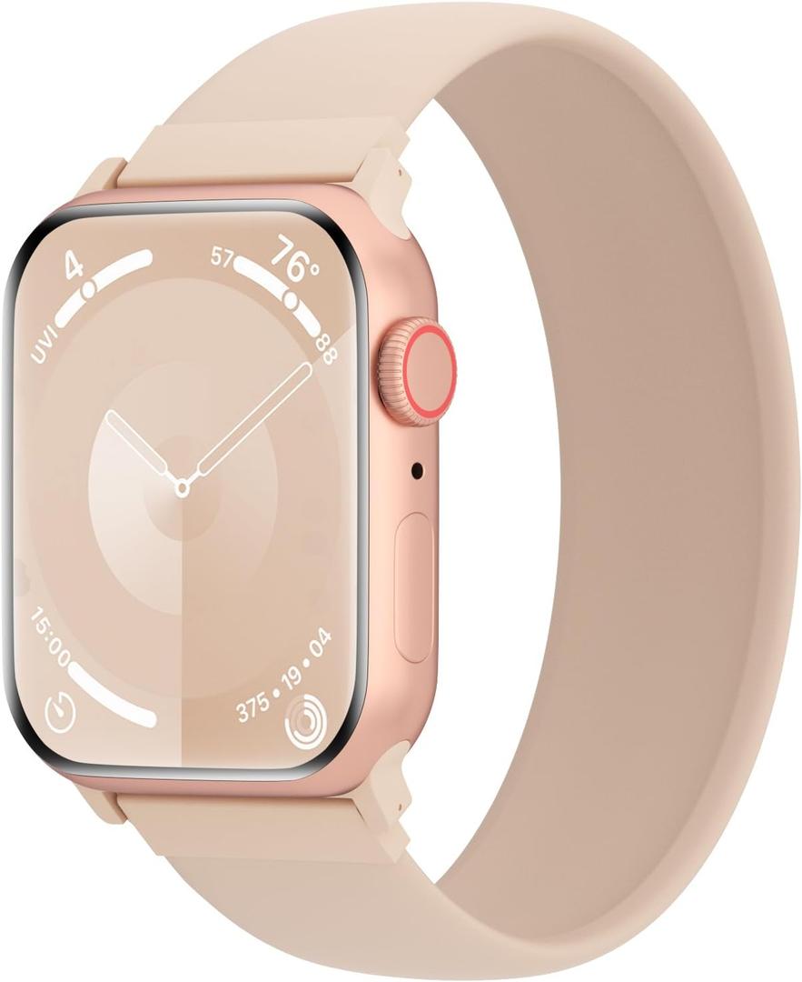 Silicone Solo Loop Bands Compatible with Watch Band 38mm/40mm/41mm/42mm(Series 10) S, Sport Stretchy Strap Soft Replacement Wristband for iWatch Ultra 3 2 1 Series 11 10 9 8 SE 7 6 5 4 (Milk Tea)