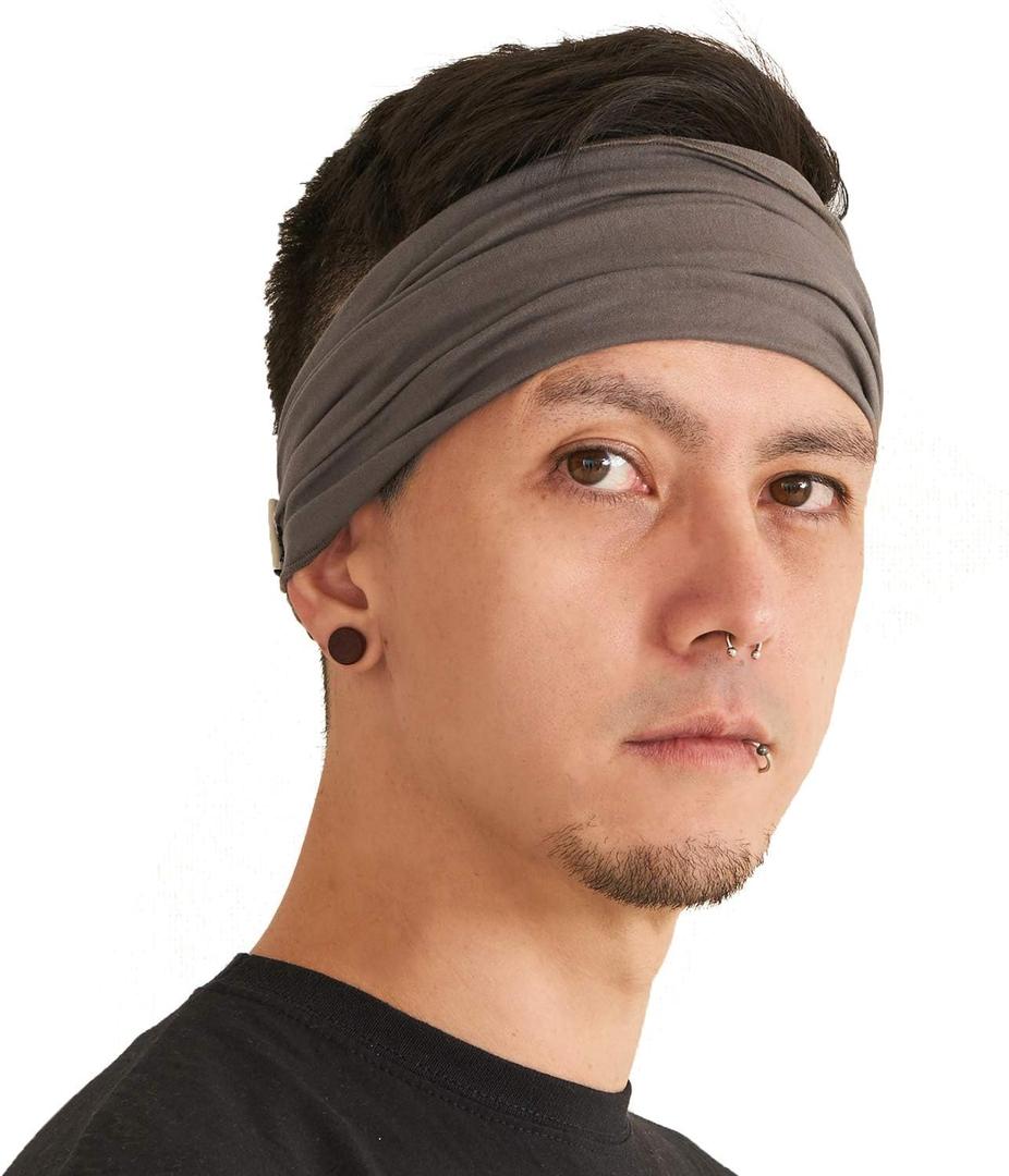 CHARM Headband for Men, Japanese Style Bandana Head Bands for Women and Men, Stretch Hair Band for Sports & Daily Wear by Casualbox (Large, Charcoal Gray)