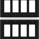 ELEGRP 4-Gang Decorative Wall Plates, Mid-Size 4.88" H x 8.57" L Unbreakable Thermoplastic Faceplate Cover for Decorator Receptacle Outlet Switch, UL Listed (2 Pack, Glossy Black)