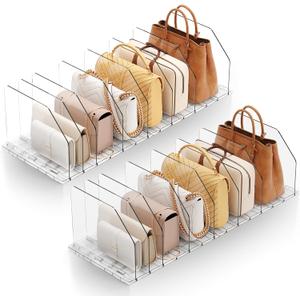 IStoreMaxy Purse Organizer for Closet, Shelf Divider Adjustable Clear Acrylic Handbag Storage, Bag Storage Separators, Keep Handbag & Books Neat and Upright in Bedroom, Office (2-PACK)