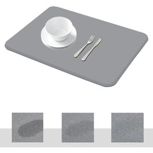 Stone Dish Drying Mat for Kitchen Counter, Quick Drying & Super Absorbent Diatomaceous Earth Dish Drying Pad, Heat Resistant, Non-Slip, Quickly Evaporate Water In Minutes (16x12 Inch, Grey)