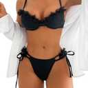 MakeMeChic Women's 2 Piece Bikini Sets Push Up Swimsuit Underwire Backless Tie Side High Cut Bathing Suit Black, Size small