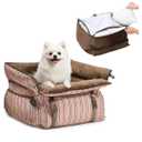 BurgeonNest Dog Car Seat for Small Dogs, Calm Blue Pet Car Bed Under 25 lbs, Soft Booster Fully Detachable and Washable Cat Carseats with Storage Pockets and Clip-On Leash Portable Travel Carrier