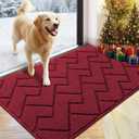 hicorfe Front Door Mat Outside Entrance,24"x35" Absorbent Muddy Dirt Resist Welcome Door Mats Outdoor Indoor,Stain and Fade Resistant,Non Slip Backing Entry Mat Doormat for Entryway (Red)