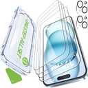iGluz 4 Pack for iPhone 15 Screen Protector with 2-Pack Camera Lens Protector[99.99% HD Clear][9H Tempered Glass][Bubble Free][Easy Installation][Smooth Touch][Anti-fingerprint],4+2 Dual Protection