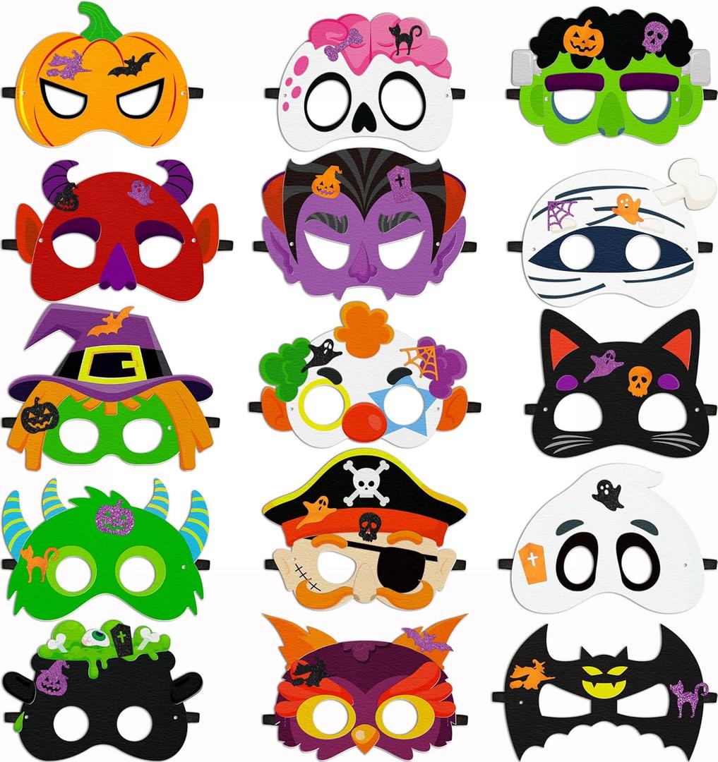 30PCS Halloween Crafts in Bulk - Felt Face Masks DIY Arts Kit, Hallowmas Party Favors Classroom Activities Supplies