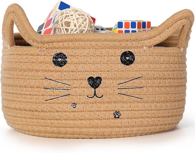 Organizing Basket Lid Cat Style Storage Basket Cotton Rope Decor for Home