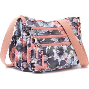 AOCINA Crossbody Bags for Women Multi Pocket Nylon Lightweight Ladies Purses Messenger Shoulder Handbags Satchel Travel Bag (Large, Multi-colored Flowers)