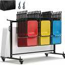 Folding Chair Rack, Folding Chair Storage Cart for 42 Chairs or 12 Tables with Locking Rubber Wheels, 400 LBS Capacity for Weddings & Events, Includes Dust Cover & Elastic Cords, 71"L x 33"W x 40"H