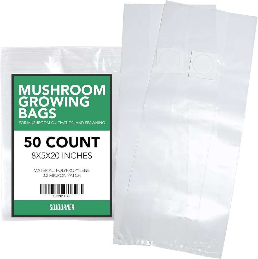 Mushroom Grow Bags (50 Pack) - 6 Mil Thick Autoclave Spawn Bags with 0.2 Micron Filter for Your Grain - Mycology Supplies - Large Size 8" x 5" x 20"