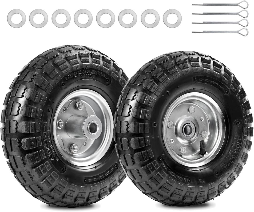 10" Heavy-Duty Replacement Tires, 4.10/3.50-4" for Gorilla Carts,Hand Trucks,Generators,Lawn Mowers & Garden Wagons - Double Sealed Bearings, 5/8" Axle Bore Hole - Pneumatic Air Tires (2 Pack)