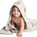 Babble Bean Premium Grey Bunny Hooded Bath Towel with Hand Pockets for Infant, Baby, and Toddler - Thick and Highly Absorbent, Plush 100% Cotton, 640 GSM, 35x35 Inches, Hypoallergenic & Eco-Friendly
