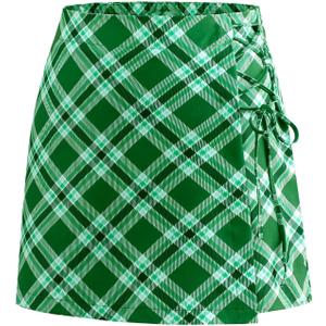 Auplus Womens Mini Skirt Basic Elastic Waist Casual Short Summer Skirts (Green, XXXL)