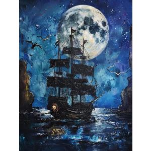 Bygons 5D Diamond Painting Kits for Adults  Boat Moon sea, Full Drill Diamond Art Kit, 12x16 Inch Gem Art for Relaxation and Wall Decor, Ideal Gift