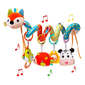 Baby Car Seat Toys, Infants Activity Spiral Plush Toys for Babies 0-6 Months Hanging Stroller Toy Gift for Infant Boys and Girls 0 3 6 12 Months Newborn Sensory Toy with Rattles Squeaker Music - Fox