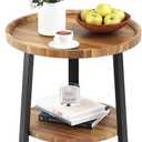 PPAMAPIC Round End Table, 2 Tier Side Table with Storage Shelf, Nightstand Accent Table for Living Room Bedroom Small Space, Black Metal Frame, 19.7" D x 23.6" H, Rustic Brown