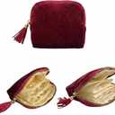 5.3" x 4.7" Small Travel Jewelry Case, Velvet Pouch with Tassel Zipper, Portable Organizer for Rings Earrings, Anti-Scratch Storage for Travel & Daily Use (Burgundy Red)