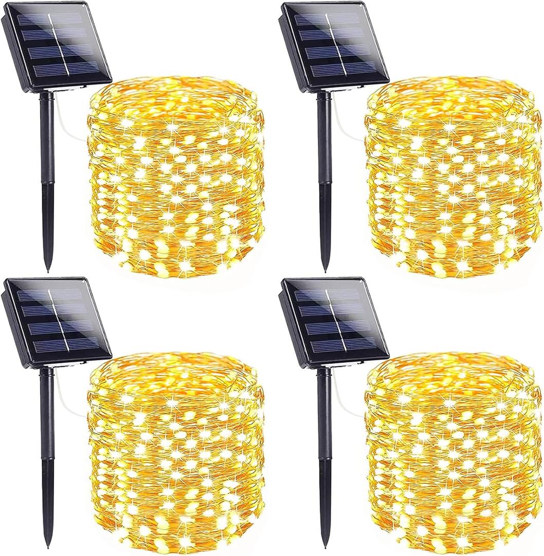 4-Pack Solar String Lights for Outside, Total 400LED Solar Fairy Lights Waterproof, Outdoor Twinkle Lights Copper Wire 8 Modes Solar Outdoor Lights for Xmas Tree Garden Party Wedding Decor(Warm White)