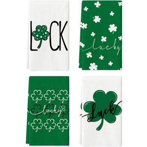 Artoid Mode Green Clover Shamrock Lucky St. Patrick's Day Kitchen Towels Dish Towels, 18x26 Inch Seasonal Decoration Hand Towels Set of 4