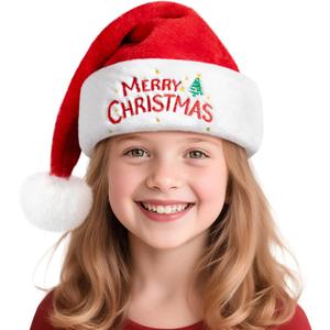 RJVW Christmas Santa Hat for Kids & Baby,Thicken Unisex Velvet Classic Santa Claus Hat for New Year Party