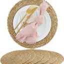 Round Woven Placemats Set of 6 13 Inch Boho Farmhouse Rustic Wicker Placemats Braided Place Mats Jute Rattan Chargers for Dining Table Home Decor