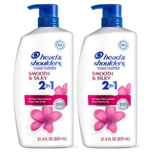 Head & Shoulders 2-in-1 Dandruff Shampoo and Conditioner, Anti-Dandruff Treatment, Smooth & Silky, 31.4 fl oz Each, Twin Pack