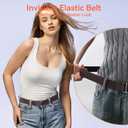 No Show Stretch Belt for Women Invisible Adjustable Strap Belt with Flat Buckle for Jeans Pants Dresses (Suit for US Size 16+, 2pcs/Black+beige)