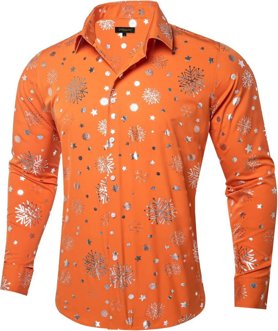 DiBanGu Men's Silk Paisley Dress Shirt Formal Long Sleeve Button-Down Casual Shirts for Wedding Party (Orange)