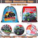 SNLN Monster Truck Party Favors Birthday Supplies for Boys Kids, Drawstring Bag Silicone Bracelet Keychain Tattoo Sticker Pinata Goodie Bag Stuffers Monster Truck Birthday Party Supplies Decor