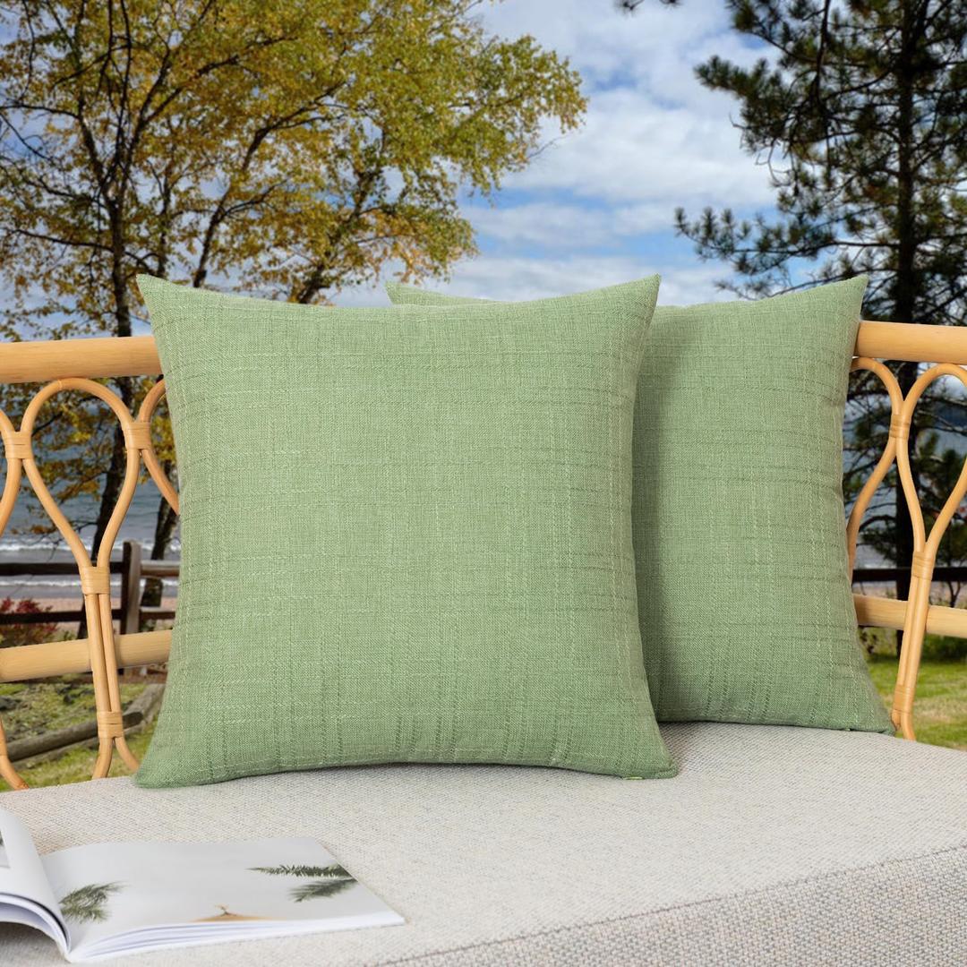 Kevin Textile Pack of 2 Outdoor Waterproof Pillow Covers Decorative Farmhouse Throw Pillow Covers Spring Checkered Couch Pillow Covers Spring for Patio Tent Bed Sofa Living Room 16x16 Inch Sage Green