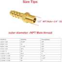 JoyTube 5 Pcs Hose Barb Fittings 3/8" Barb to 1/2" NPT Male Thread Brass Metals Adapter Connector with Hose Clamp