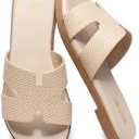 Yozuru Women's Flat Sandals Open Toe Dressy Summer Sandals Comfortable Casual Slip on Leather Slides Sandals for women, 39