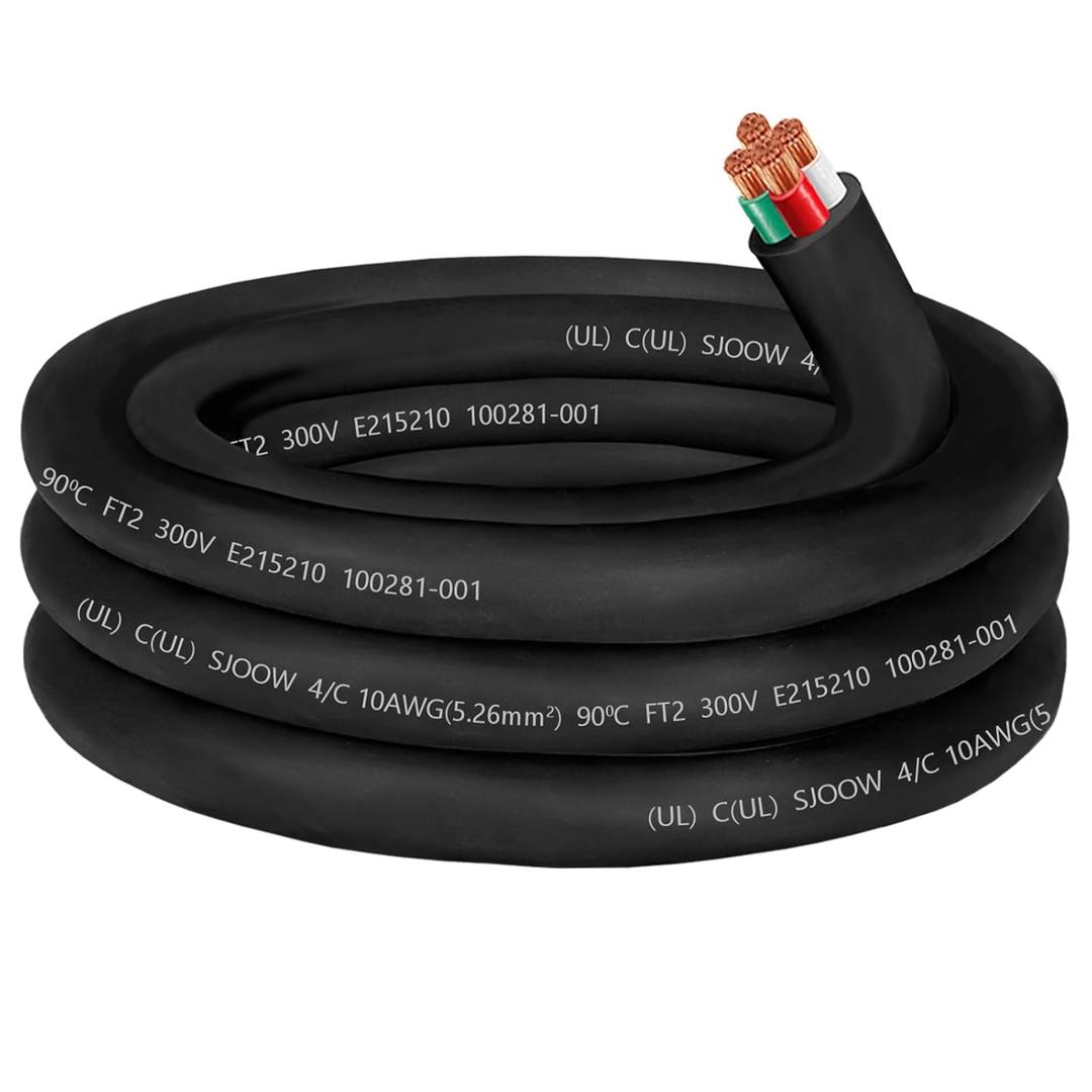 10/4 Wire 30amp 10 Gauge SJOOW Cable 10AWG 4 Conductor,300V SJOOW Portable Power Cord Cable for Welder,Battery Charger,RV Generator,Machinery-10ft Extension Cord for Industrial Commercial Outdoor Use