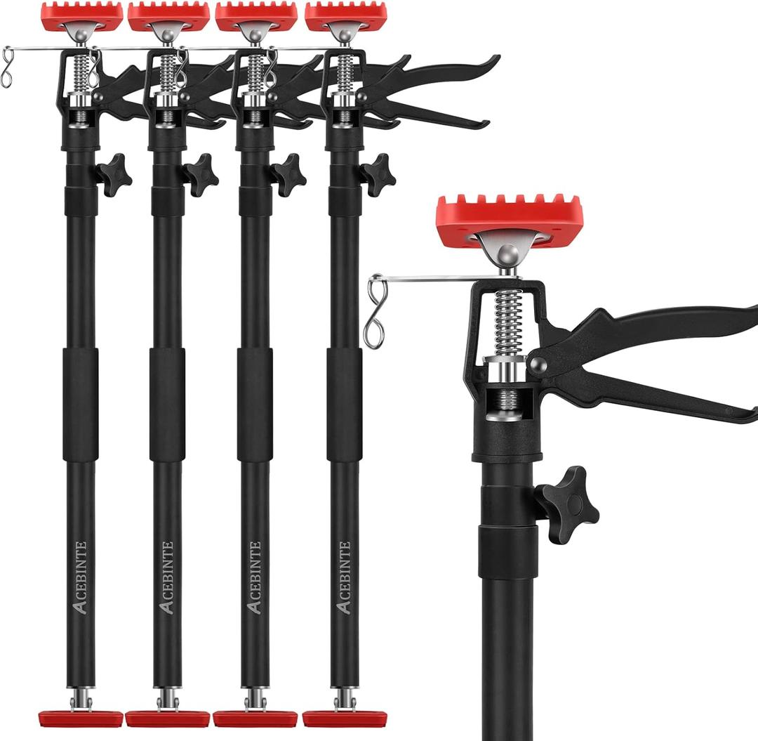 4PK Support Pole, Steel Telescopic Quick Adjustable 3rd Hand Support System, Support Rod, Supports up to 154 lbs Construction Rods for Cabinet Jacks Cargo Bars Drywalls Extends from 50 Inch to 118 Inch