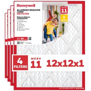 Honeywell 12x12x1 MERV 11 Allergen Reducer 11000 Electrostatic Pleated HVAC AC Furnace Air Filter (4-Pack) | Replacement Filter for Home Use | Made in USA